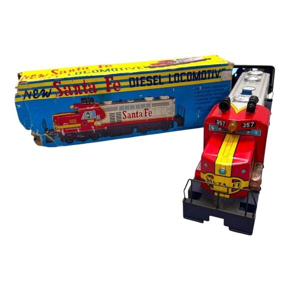 Vintage MT Modern Toys Masudaya Japan Tin Santa Fe 357 Diesel Locomotive Train